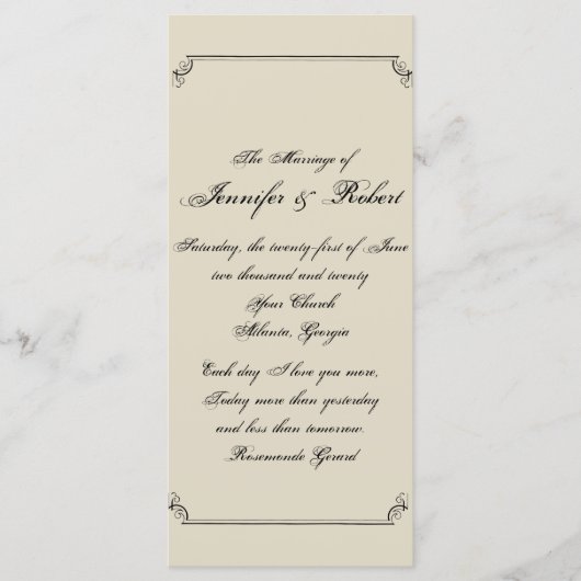 Art Nouveau-Elegantes Hochzeitsprogramm Programm (Vorderseite)