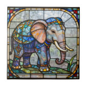 Art Nouveau Elephant Faux Stained Glass Mosaic Art Fliese (Vorderseite)