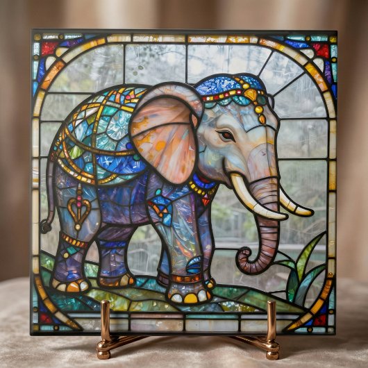 Art Nouveau Elephant Faux Stained Glass Mosaic Art Fliese