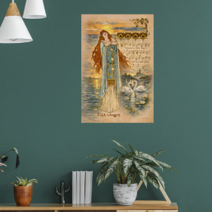 Art Nouveau Elsa Lohengrin Poster mit Schwänen