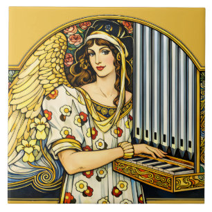 Art Nouveau Engel Orgelspieler Vintage Musik Fliese