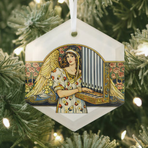 Art Nouveau Engel Orgelspieler Vintage Musik Ornament Aus Glas