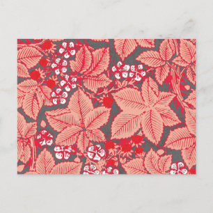 Art Nouveau Erdbeeren und Blätter, Coral Orange Postkarte
