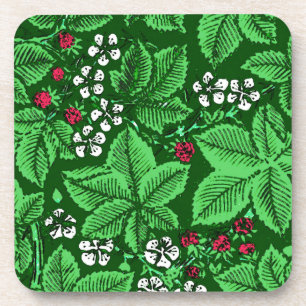 Art Nouveau Erdbeeren und Blätter, Emerald Green Getränkeuntersetzer