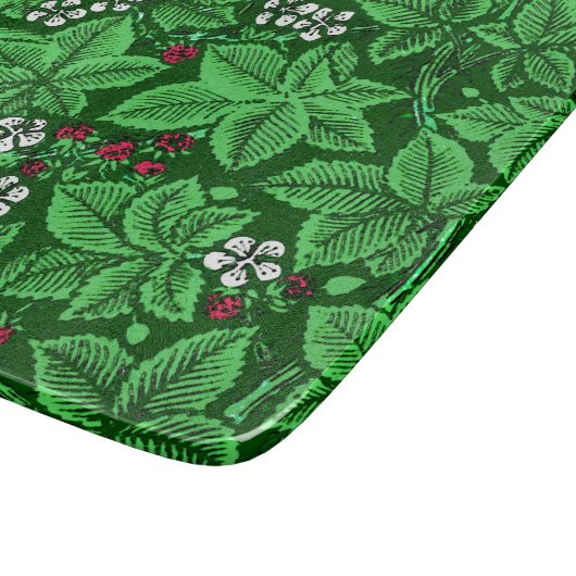 Art Nouveau Erdbeeren und Blätter, Emerald Green Schneidebrett (Ecke)