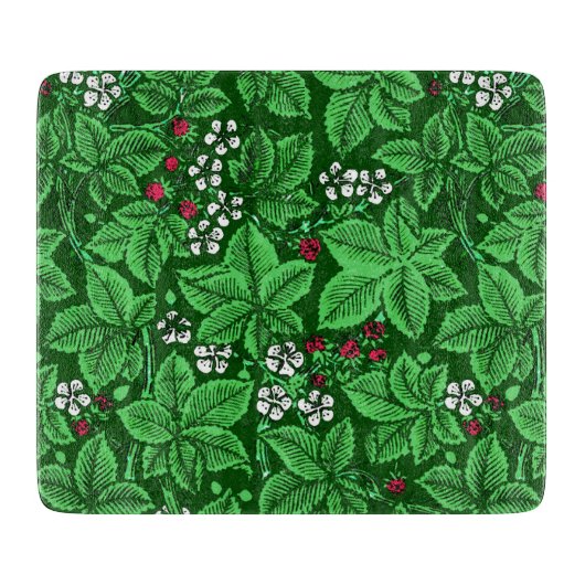 Art Nouveau Erdbeeren und Blätter, Emerald Green Schneidebrett (Vorderseite)