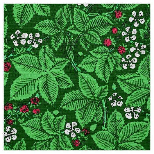 Art Nouveau Erdbeeren und Blätter, Emerald Green Stoff (Muster)