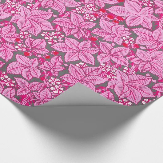 Art Nouveau Erdbeeren und Blätter, rosa und grau Geschenkpapier (Ecke)