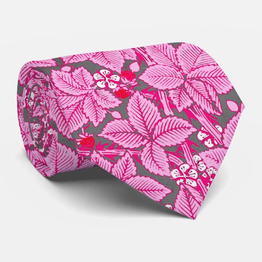Art Nouveau Erdbeeren und Blätter, rosa und grau Krawatte (Gerollt)