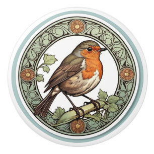Art Nouveau Europäisches Rotkehlchen Keramikknauf
