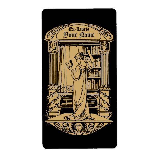 Art Nouveau Ex Libris Girl & Books Template (Vorne)