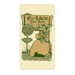 Art Nouveau Ex Libris Girl & Cat Vorlage