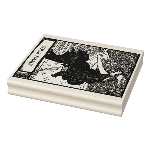Art Nouveau Ex Libris Girl Writing Template Gummistempel (Stempel)