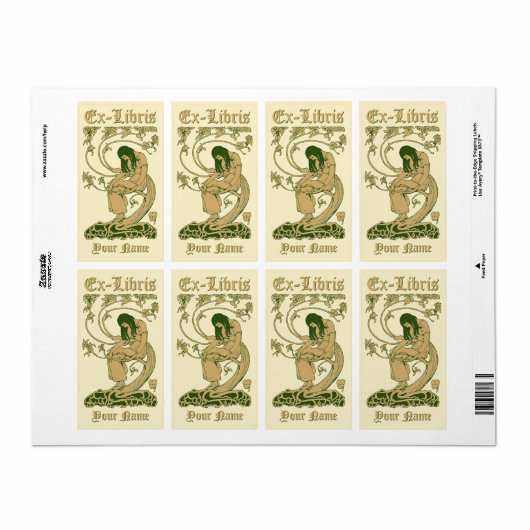 Art Nouveau Ex Libris Lady Book Tree Template (Vorne)