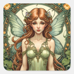 Art Nouveau Fairy Quadratischer Aufkleber