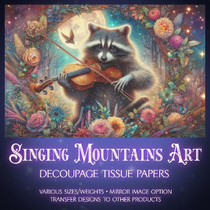 Art Nouveau Fantasy Forest Raccoon Decoupage Seidenpapier