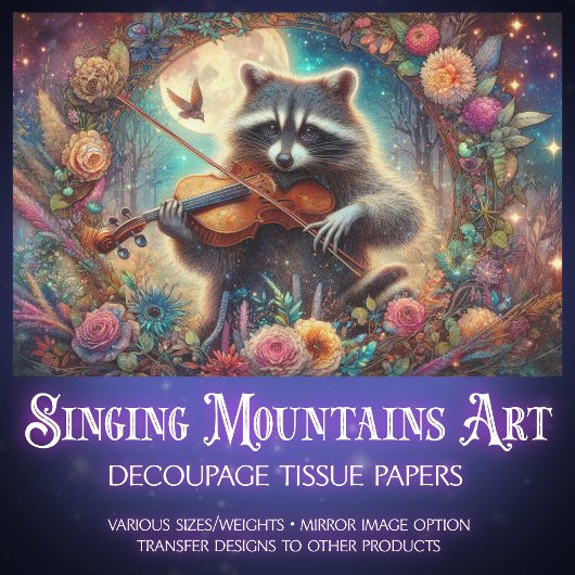 Art Nouveau Fantasy Forest Raccoon Decoupage Seidenpapier