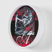 ART NOUVEAU FAUN Red Burgundy, Black Damask Wanduhr (Winkel)