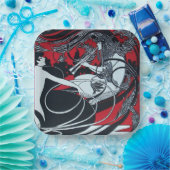 ART NOUVEAU FAUN Red Burgundy, Schwarz-weiß Pappteller (Party)