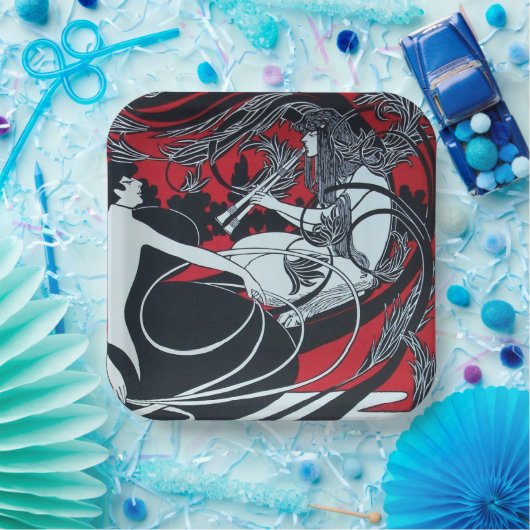 ART NOUVEAU FAUN Red Burgundy, Schwarz-weiß Pappteller (Party)