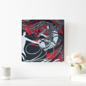 ART NOUVEAU FAUN Red Burgundy, Schwarz, Weiß Quadratische Wanduhr (Zuhause)