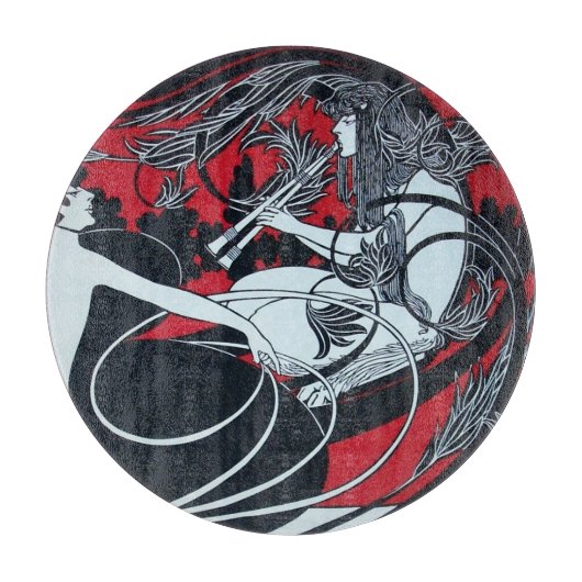 ART NOUVEAU FAUN Red Burgundy, Schwarz-weiß Schneidebrett (Vorderseite)