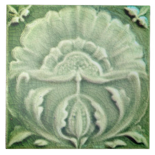 Art Nouveau Faux Jugendstil Blumenglasur grün Fliese