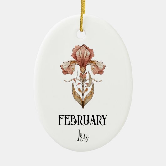 Art Nouveau February Birth Flower Iris Birthday Keramik Ornament (Vorne)
