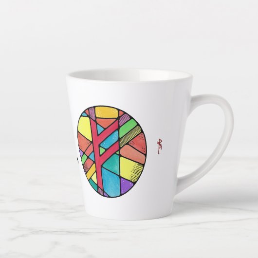 Art Nouveau Fehu Rune Latte Tasse - WOHLSTAND! (Rechts)
