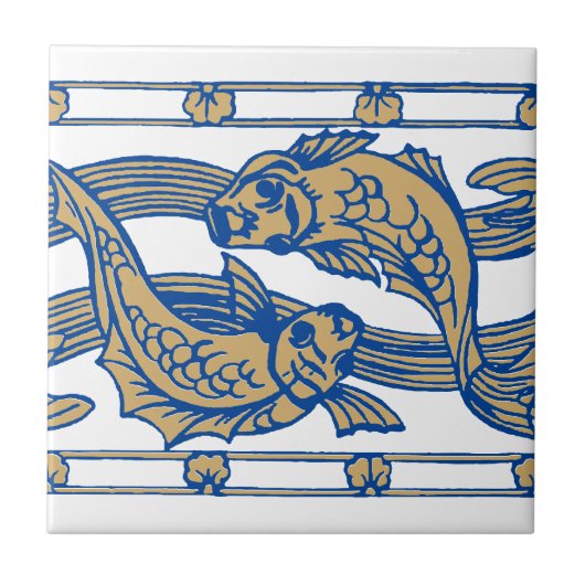 Art Nouveau Fisch & Seetang Frieze Pattern Fliese (Vorderseite)