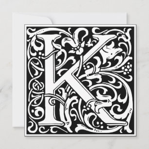 Art Nouveau Floral Alphabet Monogram Letter K Einladung