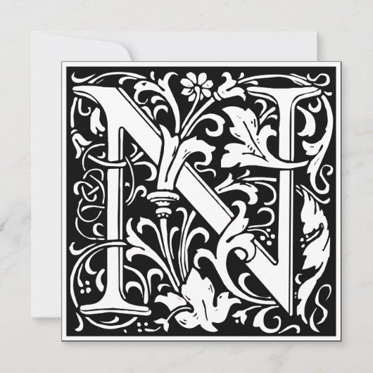 Art Nouveau Floral Alphabet Monogram Letter N Einladung (Vorderseite)