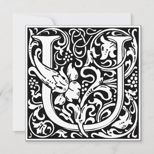 Art Nouveau Floral Alphabet Monogram Letter U Einladung (Vorderseite)