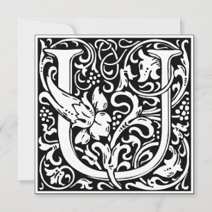 Art Nouveau Floral Alphabet Monogram Letter U Einladung
