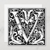 Art Nouveau Floral Alphabet Monogram Letter V Einladung (Vorne/Hinten)