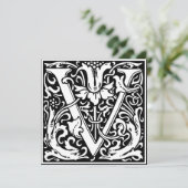 Art Nouveau Floral Alphabet Monogram Letter V Einladung (Stehend Vorderseite)
