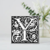 Art Nouveau Floral Alphabet Monogram Letter Y Einladung (Stehend Vorderseite)