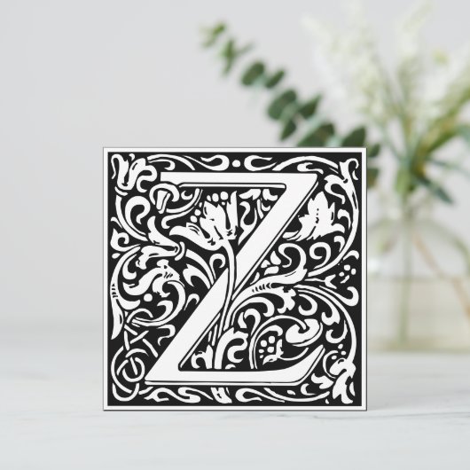Art Nouveau Floral Alphabet Monogram Letter Z Einladung (Stehend Vorderseite)