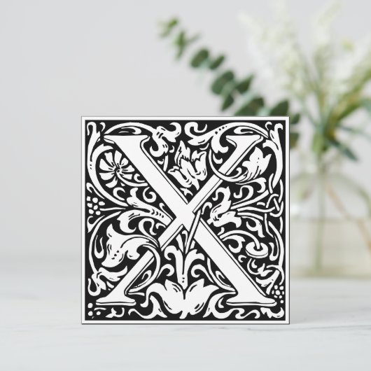 Art Nouveau Floral Alphabet Monogramm Letter X Einladung (Stehend Vorderseite)