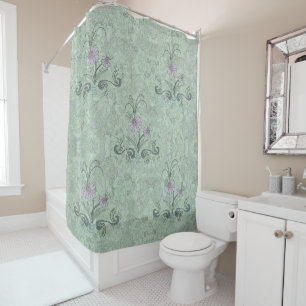 Art Nouveau Floral Bale Sage Dusty Lilac Duschvorhang