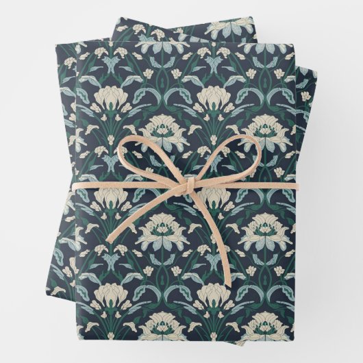 Art Nouveau Floral Blue Creme Green Geschenkpapier Set (Beispiel)