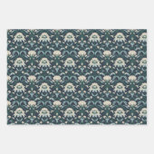 Art Nouveau Floral Blue Creme Green Geschenkpapier Set (Vorderseite)
