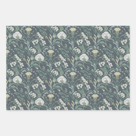Art Nouveau Floral Creme Green Geschenkpapier Set (Vorderseite)