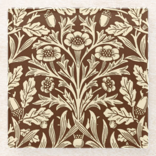 Art Nouveau Floral Damask, Dark Brown and Beige Glasuntersetzer