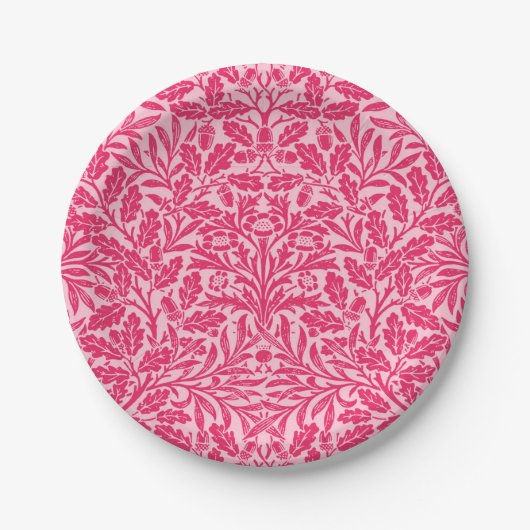 Art Nouveau Floral Damask, Deep Fuchsia Pink Pappteller (Vorderseite)