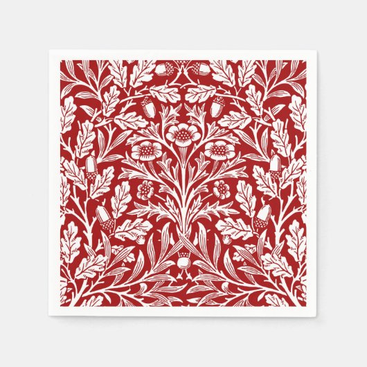 Art Nouveau Floral Damask, Dunkelrot und Weiß Serviette (Vorderseite)