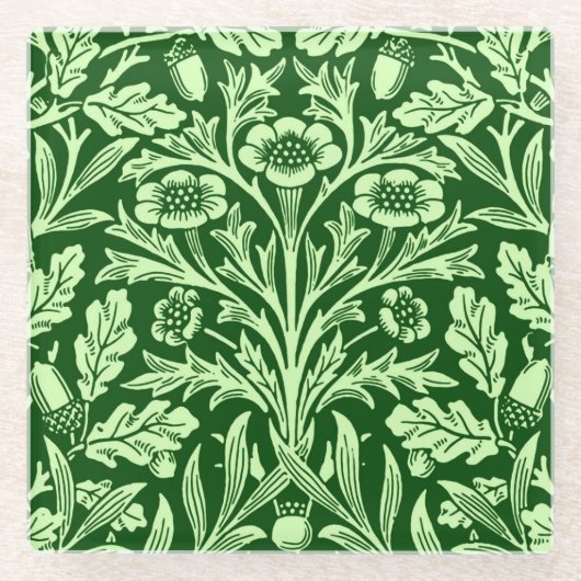 Art Nouveau Floral Damask, Emerald Green Glasuntersetzer (Vorderseite)