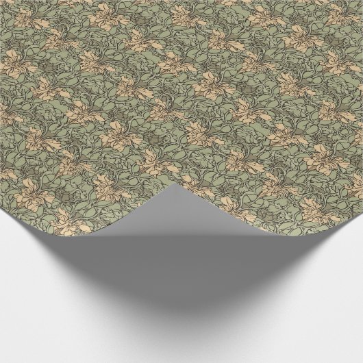 Art Nouveau Floral Damask Green, Beige Abstrakt Geschenkpapier (Ecke)
