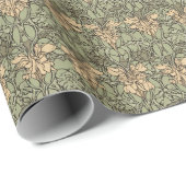 Art Nouveau Floral Damask Green, Beige Abstrakt Geschenkpapier (Rolleneckpunkt)
