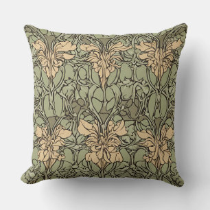 Art Nouveau Floral Damask Green, Beige Abstrakt Kissen